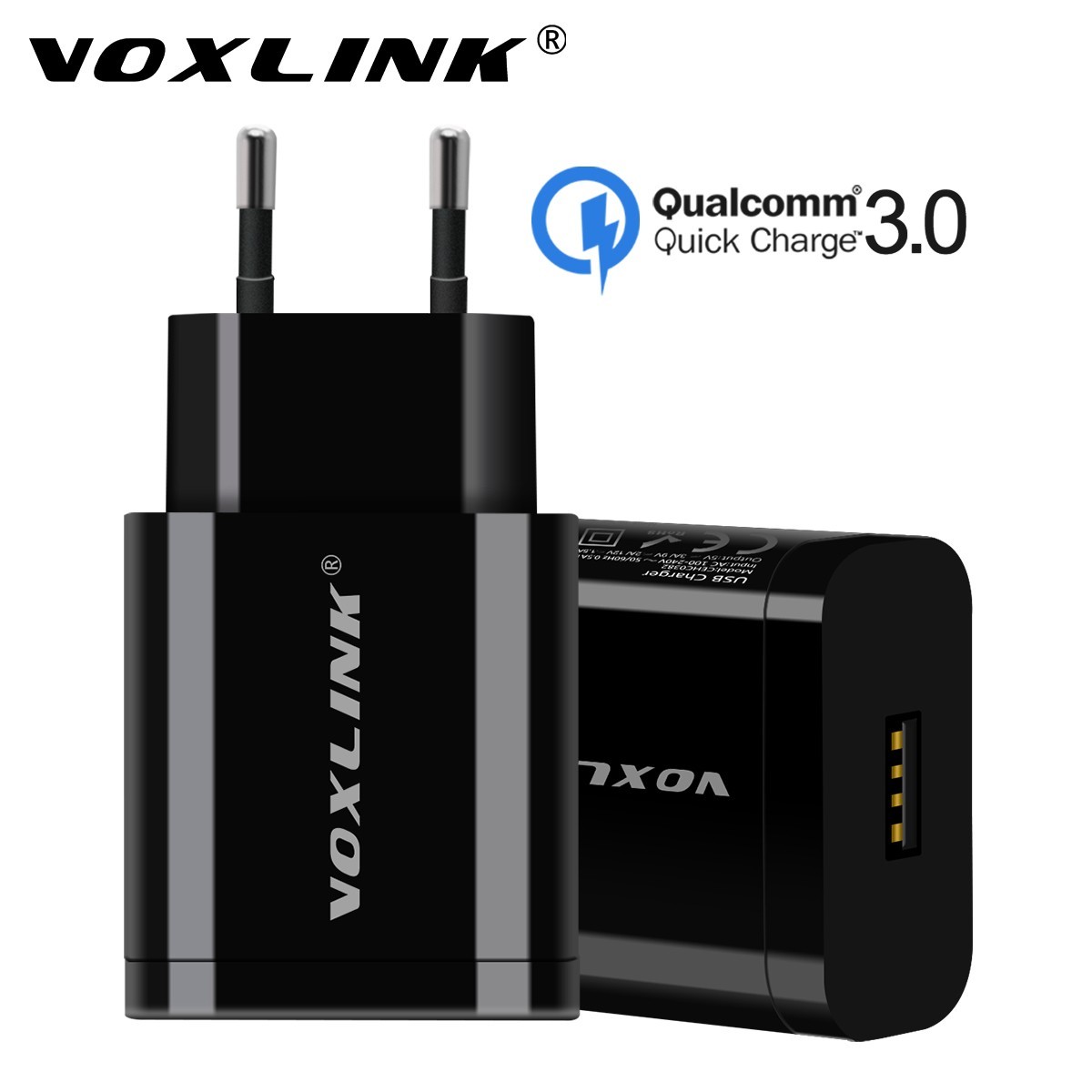 VOXLINK [Qualcomm Quick Charge 3.0 Technology USB Charger, 1-ports USB Travel Adapter Intelligent Charging,EU plug,black