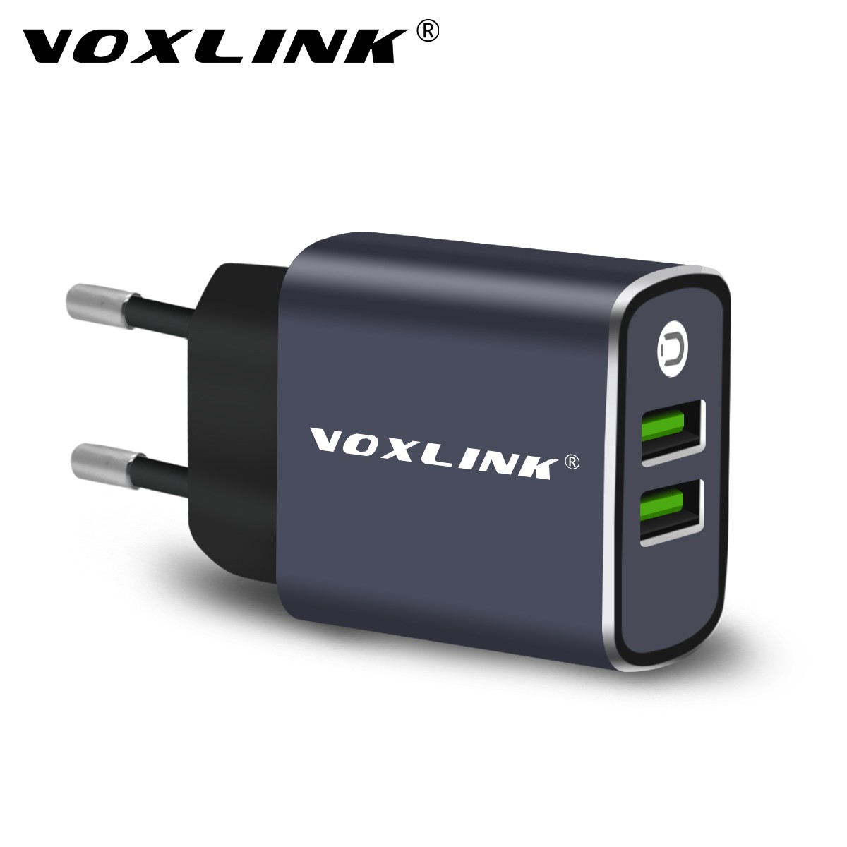 VOXLINK dual usb5V3.1A aluminum alloy wall plug new private model CE certification European regulation with indicator light fast charger Black EU-retail package