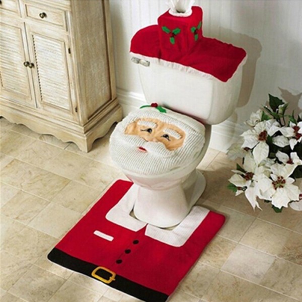 New Best Happy Santa Toilet Seat Cover & Rug Bathroom Set Christmas Decorations