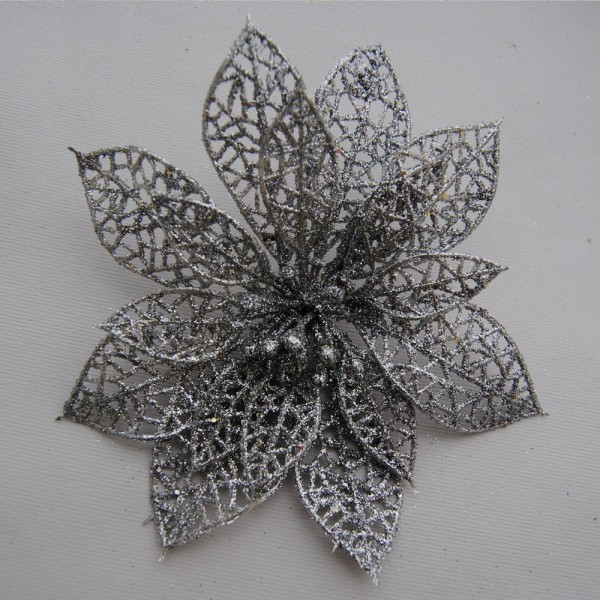 1Pcs 6 inch Christmas Flowers Xmas Tree Decorations Hollow For Wedding Party Home Decor Ornaments,silver