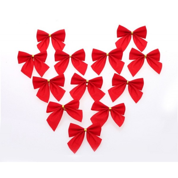 2015 New 12Pcs/set Pretty Red Christmas Tree Bow Decoration Baubles Merry XMAS Party Garden Bows Orn