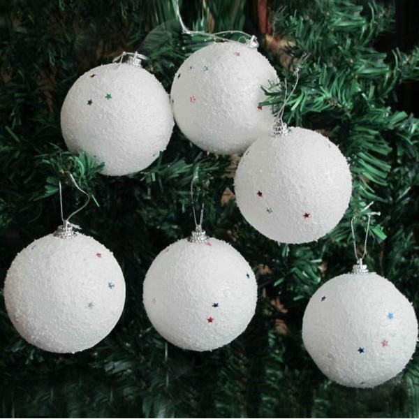 6PCS Snow Ball Shape Merry Christmas Tree Ornaments Home Holiday Party Decorations Foam Festival Decor